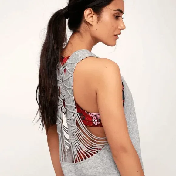 NWOT Free People Strappy Back Gray Woven Tank Top - Picture 13 of 15